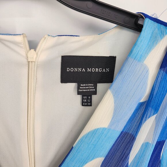 Donna Morgan Womens Plunging V-Neck Geo-Print Maxi Dress Cream/Powder Blue 8 NWT - Picture 6 of 7